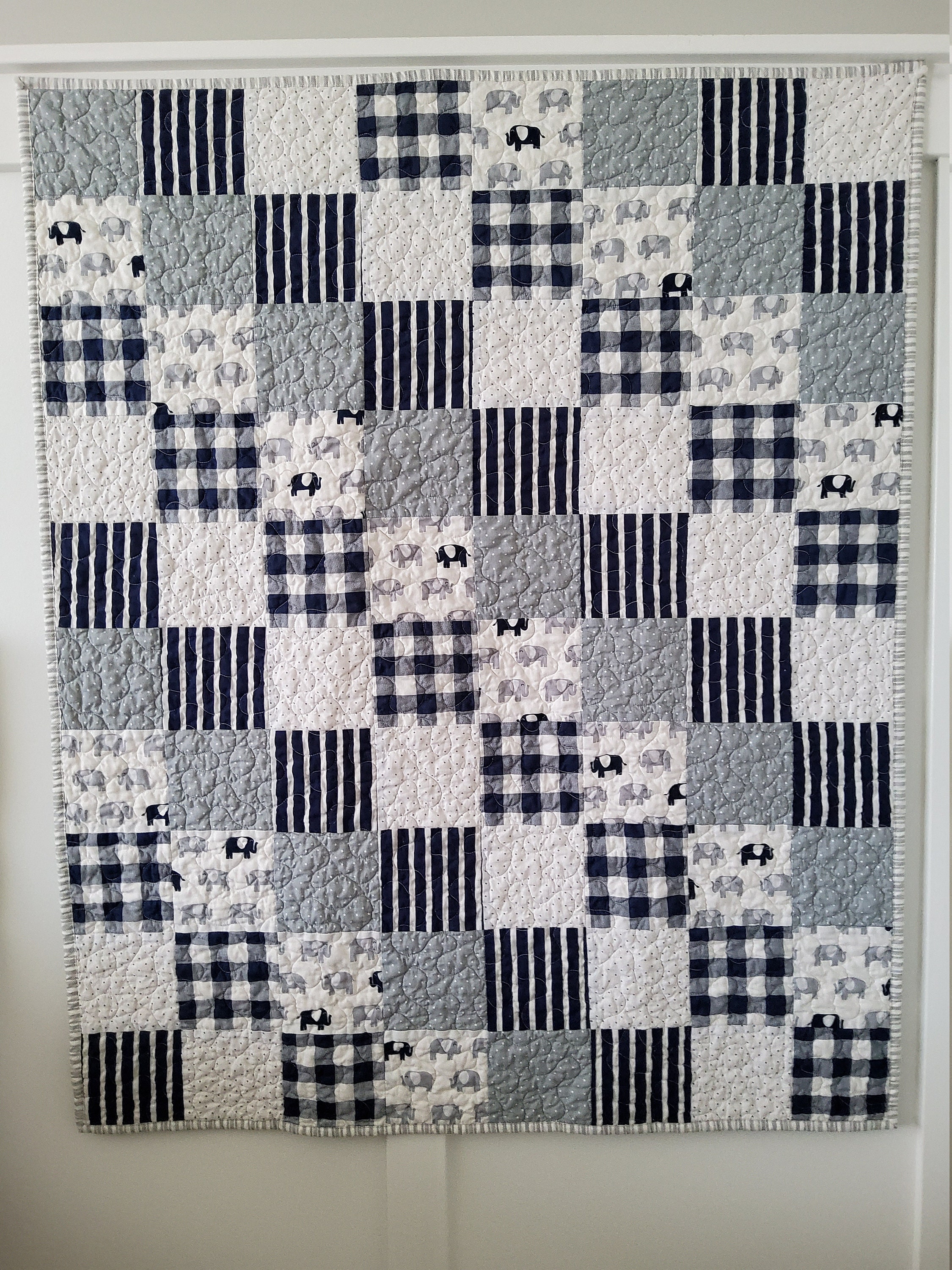 Navy and Gray Elephant Baby Quilt for Sale Baby Quilt Etsy