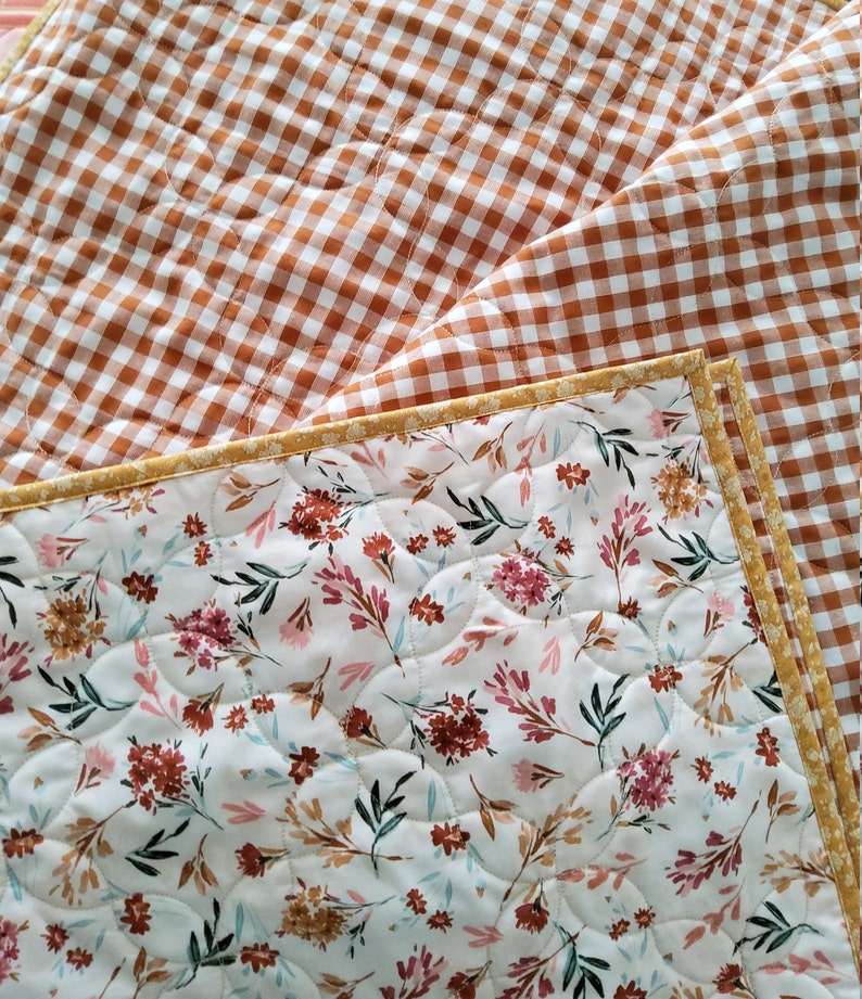 Fall Floral & Gingham Baby Girl Quilt Floral/gingham Etsy Canada