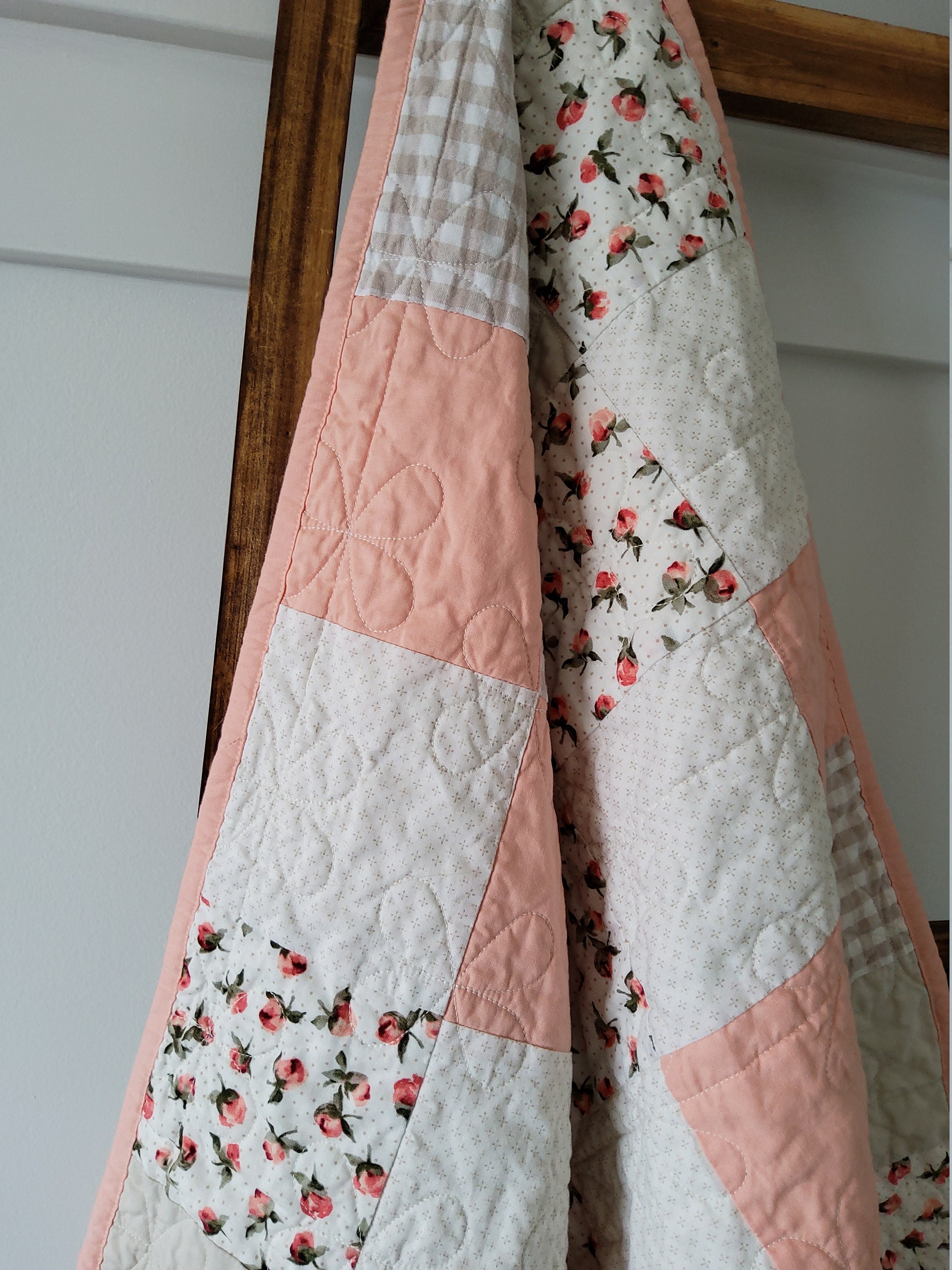 Peach and Linen Baby Quilt for Sale Handmade Baby Quilt Etsy