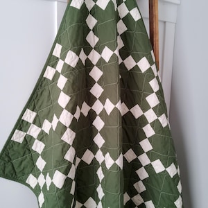 Handmade Green & Cream Quilt:  Patchwork Nursery Decor, Quilted Baby Blanket, Heirloom Keepsake