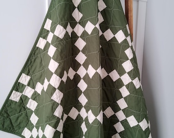 Handmade Green & Cream Baby Quilt: 100% Cotton Patchwork Nursery Decor, Quilted Blanket, Heirloom Keepsake