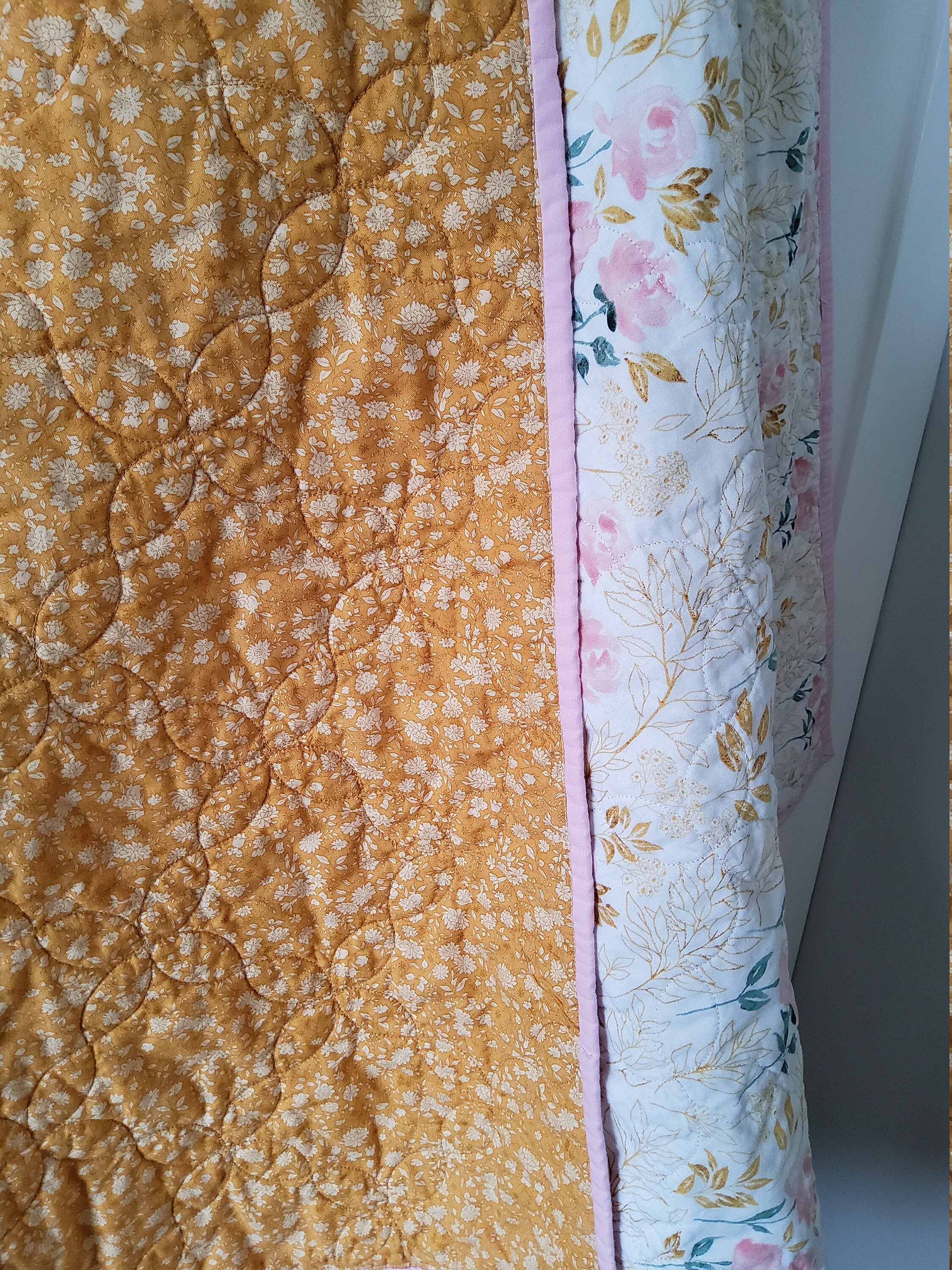 Mustard and Pink Floral Baby Quilt Handmade Baby Quilt for Etsy
