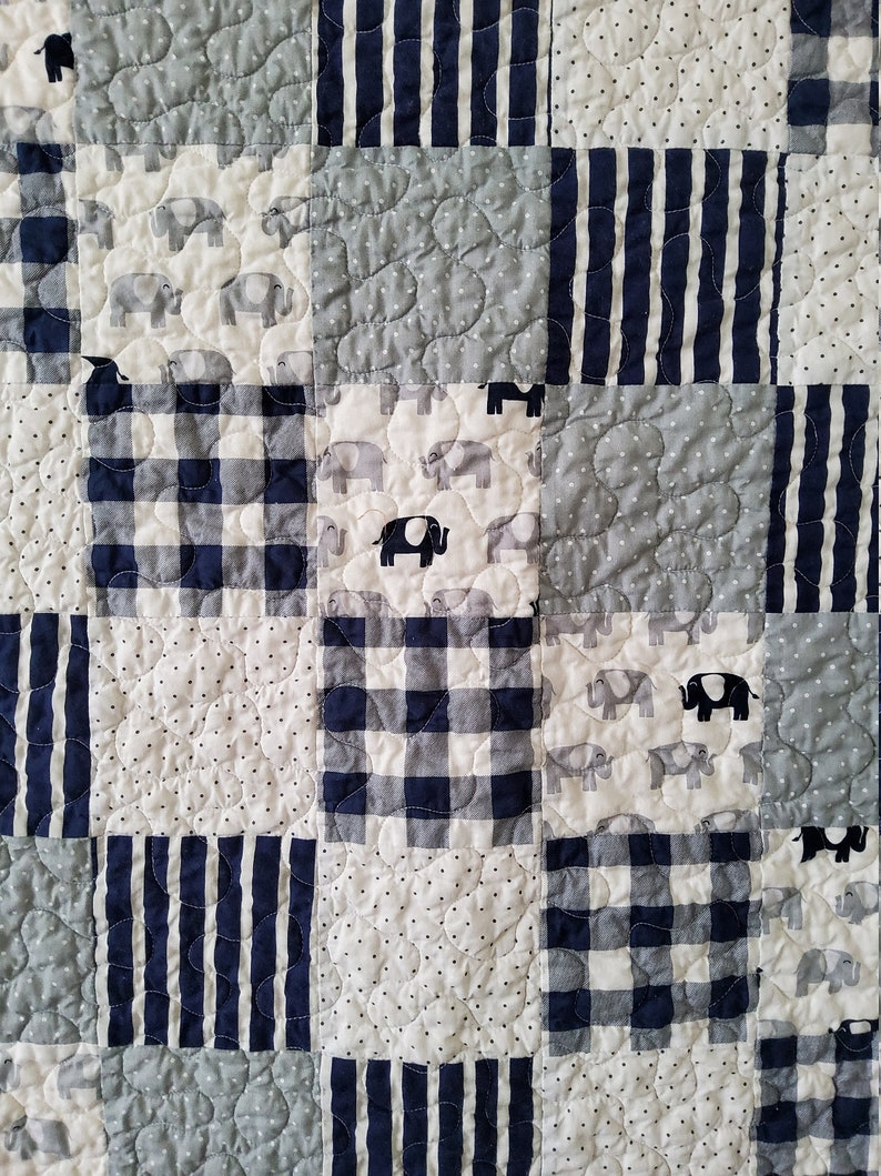 Navy and Gray Elephant Baby Quilt for Sale Baby Quilt Etsy