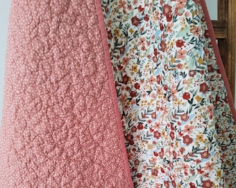 Rustic Floral Baby Quilt: Handmade Cotton Wholecloth Toddler Quilt