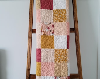 Handmade Quilt: Cotton Patchwork in Terracotta, pink, peach, yellow colors - Heirloom Keepsake