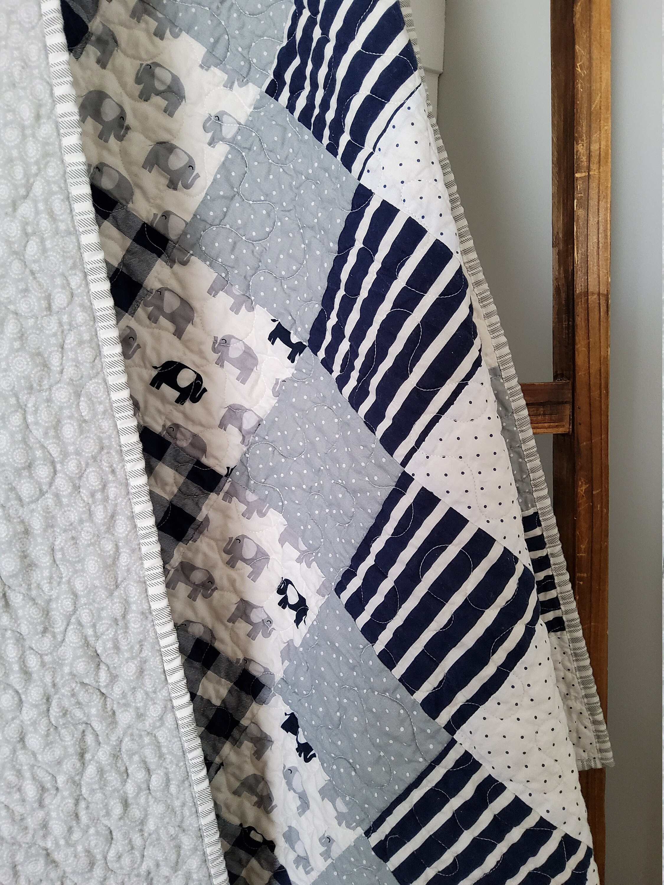 Navy and Gray Elephant Baby Quilt for Sale Baby Quilt Etsy