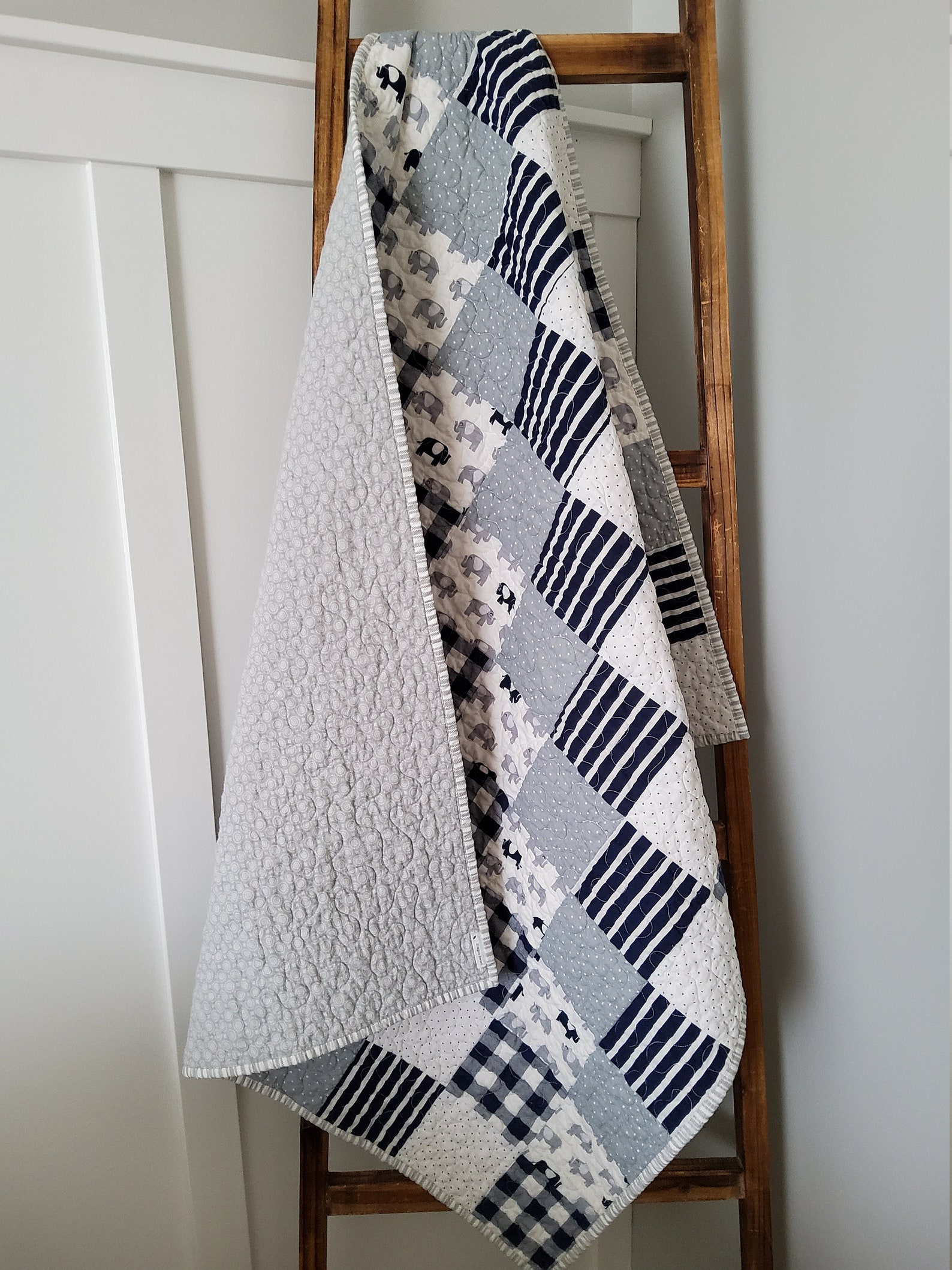 Navy and Gray Elephant Baby Quilt for Sale Baby Quilt Etsy