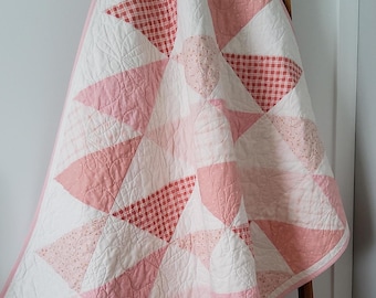 Pink Baby Girl Quilt - Handmade Peiced Patchwork Quilted Blanket - Heirloom Keepsake
