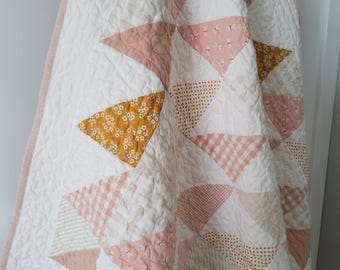 Peach Blush Baby Girl Quilt: Handmade Patchwork 100% Cotton Quilted Blanket - Heirloom Keepsake