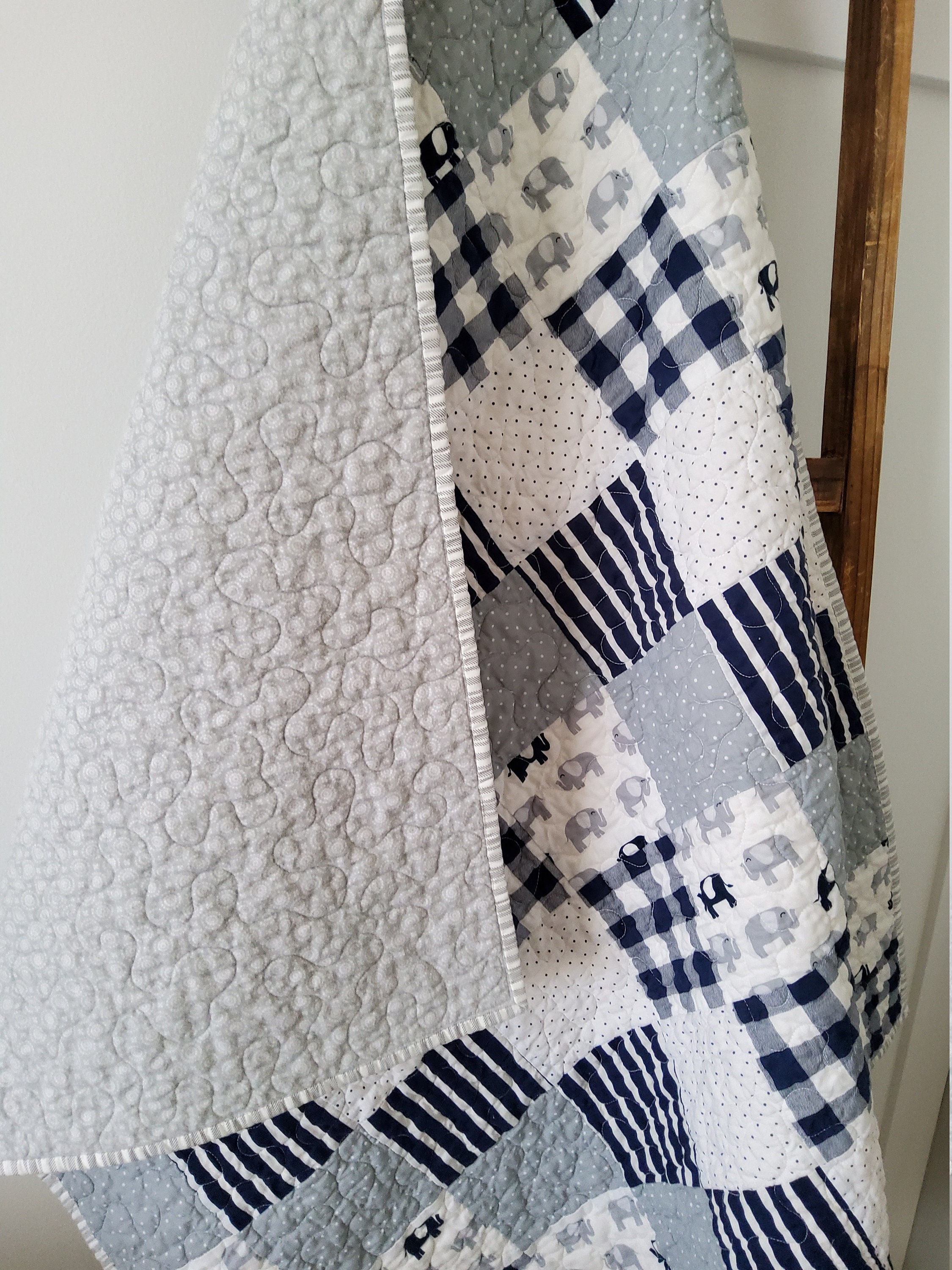 Navy and Gray Elephant Baby Quilt for Sale Baby Quilt Etsy