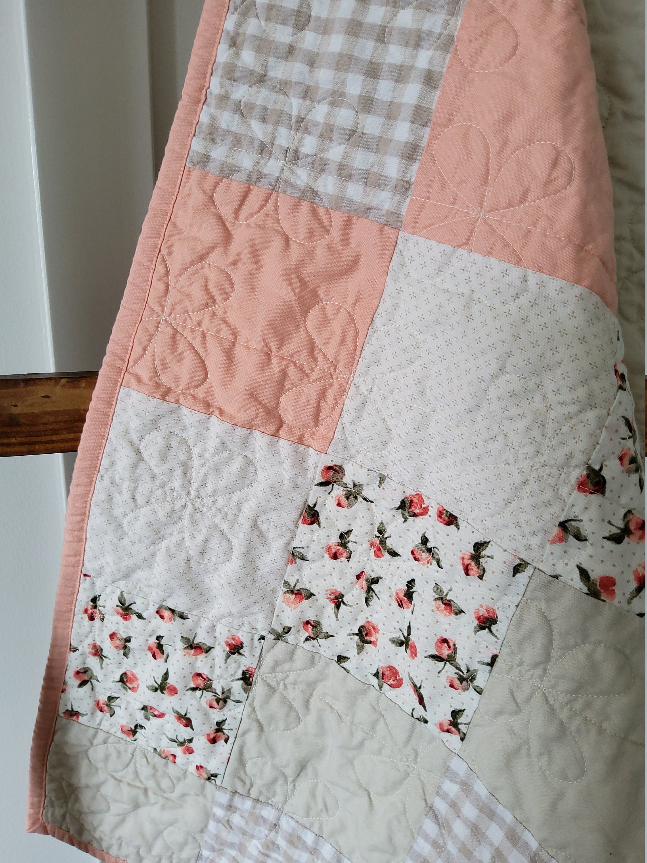 Peach and Linen Baby Quilt for Sale Handmade Baby Quilt Etsy