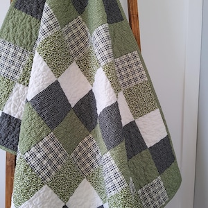 Handmade Green & Black Plaid Baby Quilt: 100% Cotton Patchwork Nursery Decor, Heirloom Keepsake