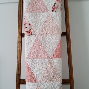 Pink Baby Girl Quilt: Handmade Modern Triangle Design, Pink & Blush, 100% Cotton, Heirloom Keepsake