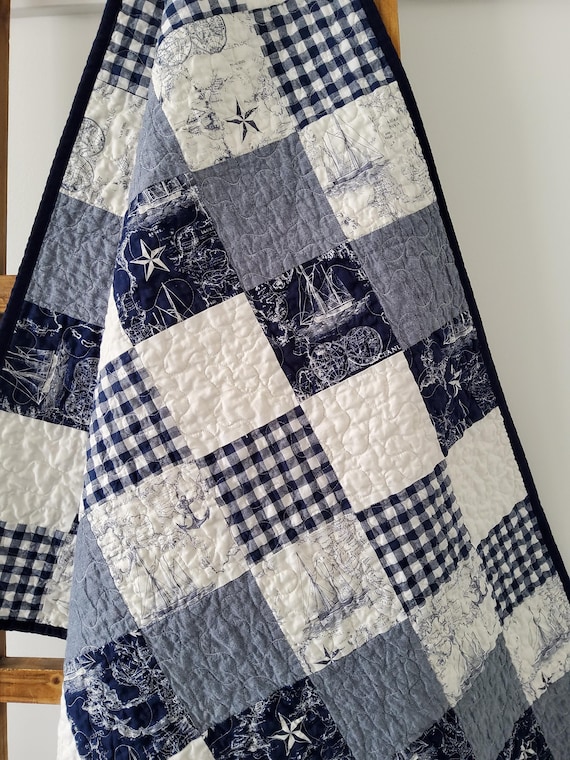 Navy crib quilt sale