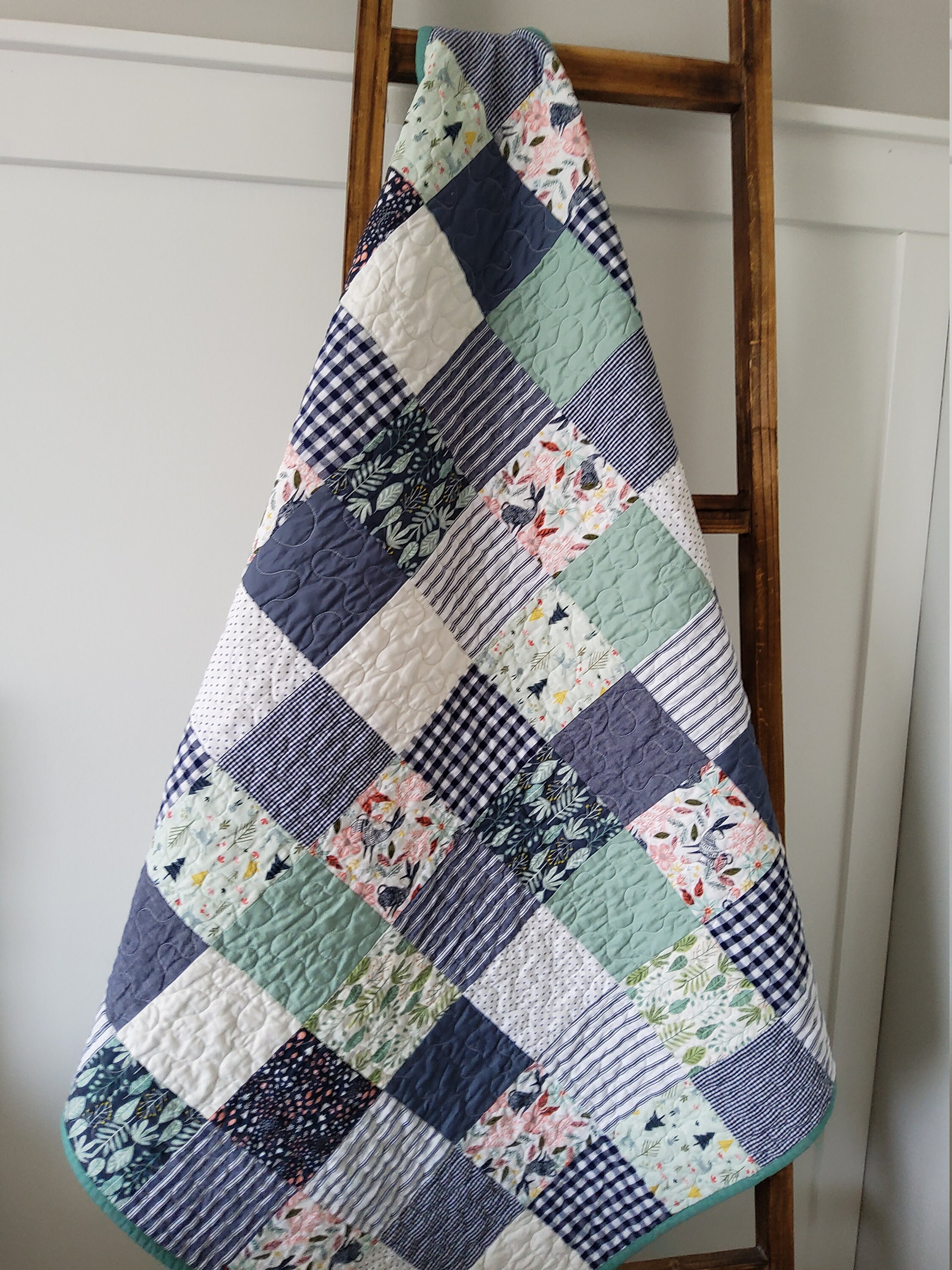 Navy & Green Patchwork Baby Quilt for Sale Handmade Baby - Etsy Canada