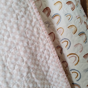 Boho Rainbow Girl Quilt: Handmade, Blush & Rustic Rainbow, Heirloom Keepsake