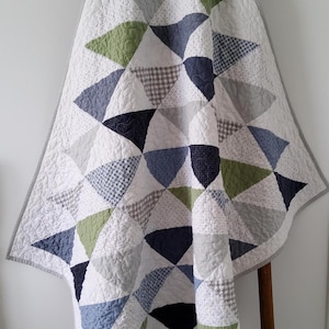 Baby Quilt for Boy - Handmade Navy & Green Patchwork - Heirloom Keepsake