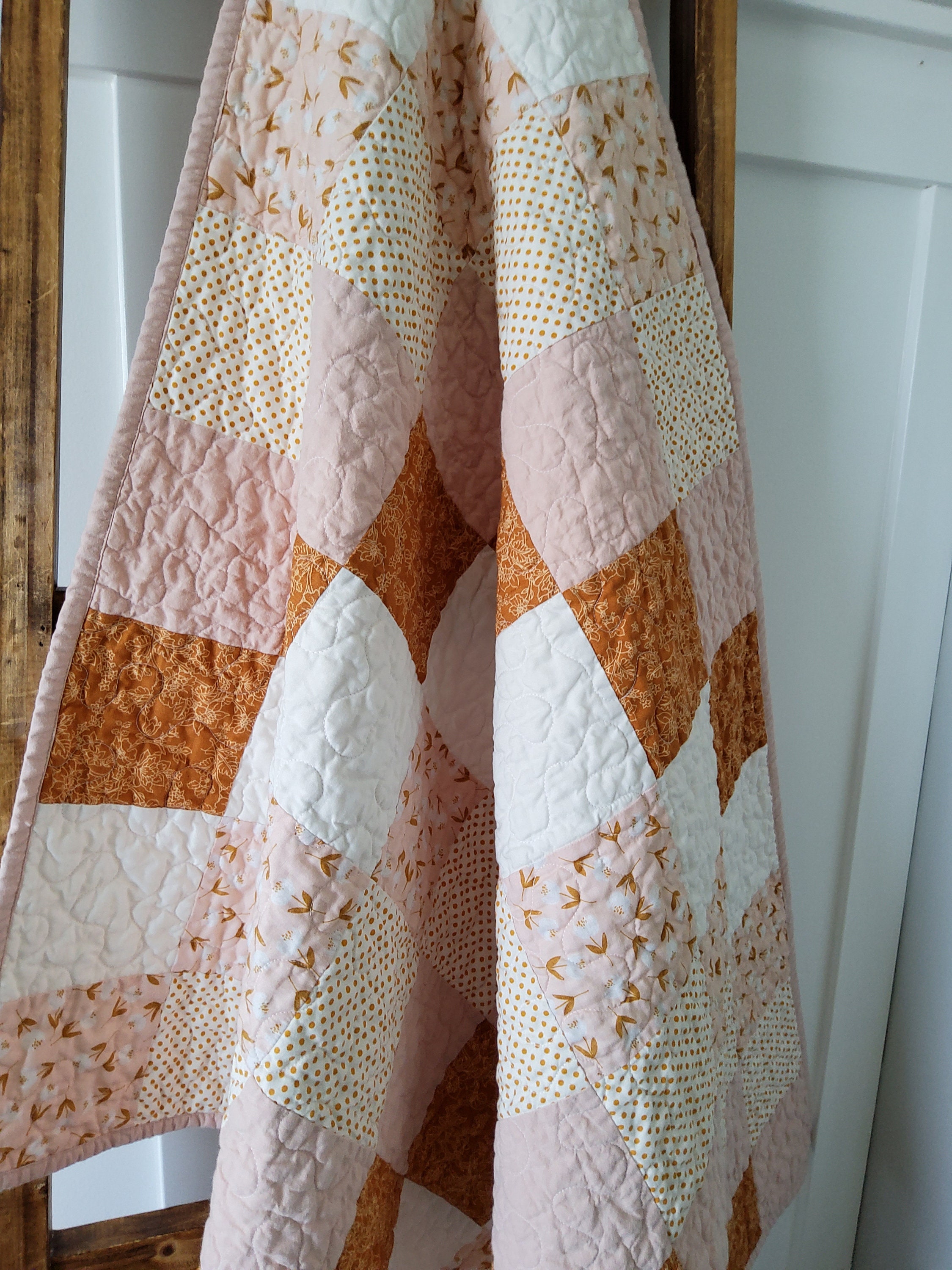 Mustard Blush Baby Girl Quilt Handmade Patchwork Baby Quilt Baby Gift Nursery Decor Etsy