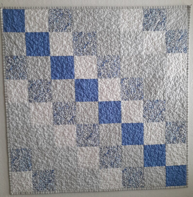Blue and Gray Baby Quilt for Sale Baby Quilt Handmade Blue Etsy