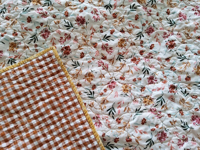 Fall Floral & Gingham Baby Girl Quilt Floral/gingham Etsy Canada