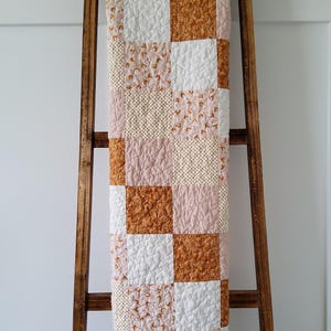 Handmade Patchwork Baby Quilt: Mustard & Blush 100% Cotton Boho Nursery Decor, Heirloom Keepsake