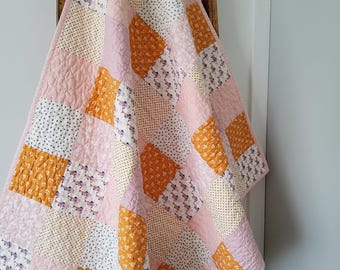 Handmade Baby Girl Quilt: Pink Purple Cottagecore Patchwork Quilted Blanket - Heirloom Keepsake