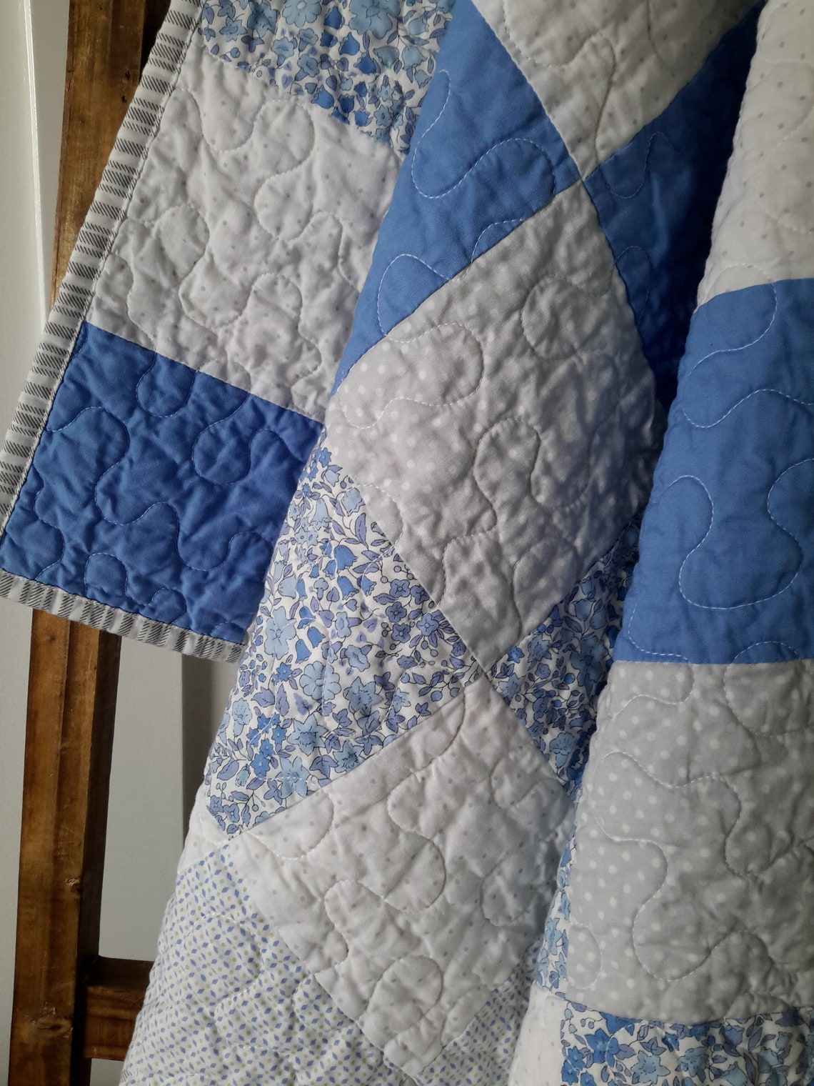 Blue and Gray Baby Quilt for Sale Baby Quilt Handmade Blue Etsy