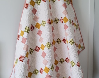Handmade Baby Girl Quilt:  - Pink Boho Rainbow - Classic Patchwork Quilt - Cotton Heirloom Keepsake