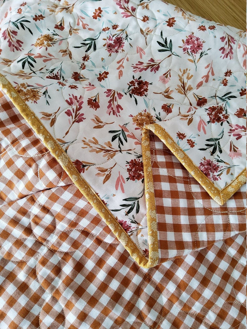 Fall Floral & Gingham Baby Girl Quilt Floral/gingham Etsy Canada