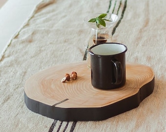 Raw wood tray - Centerpiece | Diameter 30cm approx | Matte Black