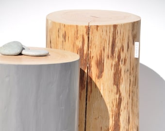 Painted side table, tree trunk table, Scandinavian style wooden log