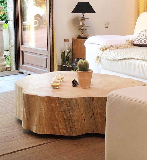 Enorme mesa de centro de madera cruda de troncos - Lavadora de madera -  Mesa de borde vivo única