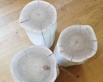 Table d'appoint tronc d'arbre blanc esprit scandinave