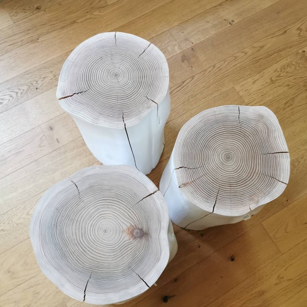 Table d'appoint tronc d'arbre blanc esprit scandinave