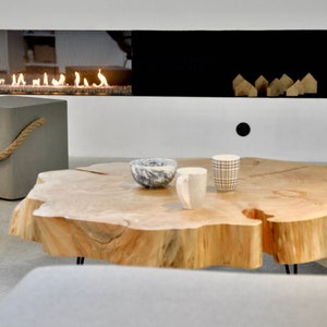 SIGNATURE tree trunk table, unique living room table, solid wood