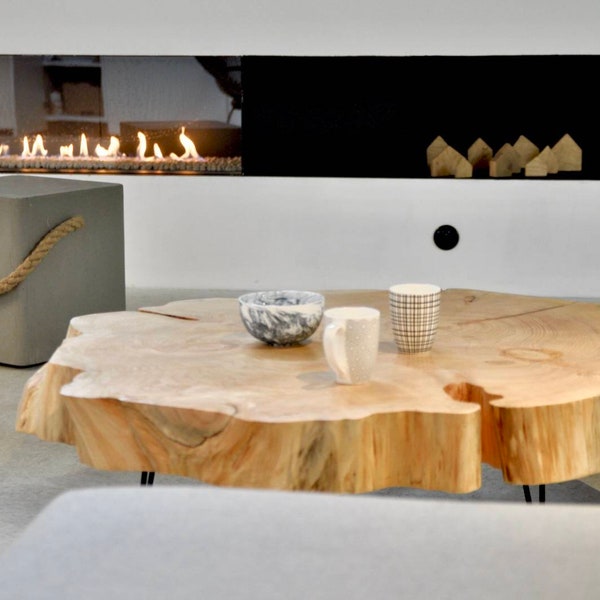 Table tronc d'arbre SIGNATURE, table de salon unique, bois massif