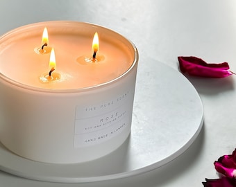 Rose Scented 3-Wick Soy Candle: Handmade in London