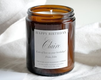Personalized Birthday Soy Candle: Amber Jar, Custom Label