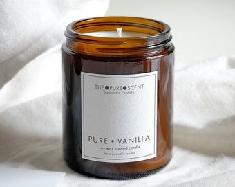 Pure Vanilla Soy Candle, housewarming candle, luxury soy candle, housewarming gifts, hand poured candle, relaxing candle, amber jar candle
