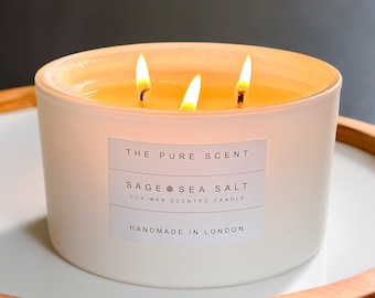 Sage & Sea Salt Soy Candle: Large 3 Wick, Handmade in London