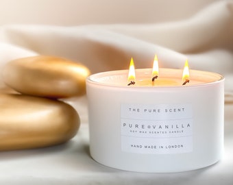 Large Vanilla 3-Wick Soy Candle: Handmade Scented Candle