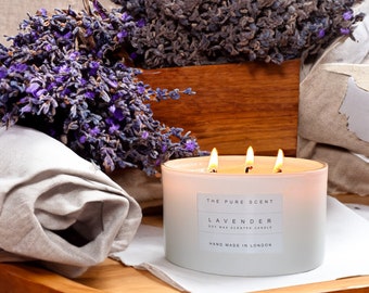Aromatherapy Lavender Large 3 Wick Soy Candle, handmade in London, homemade candle,natural candle, scented candle, soy wax candle,home decor