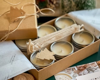 Mini Christmas Tree Candle Gift Box, Pine & Eucalyptus Scented Candle, Christmas candles, handmade in London, Christmas gifts, mini candles