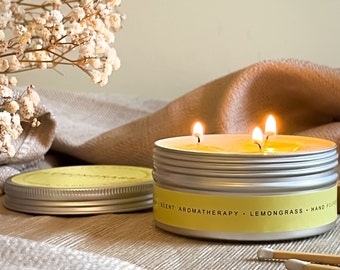 Lemongrass 3 Wick Soy Scented Candle in a Tin, handmade in London, aromatherapy candles, natural candle, hand poured candle, candle gifts