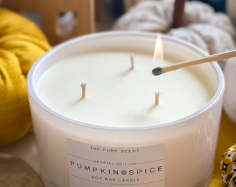 Pumpkin Spice Soy Scented  Candle, Large 3 Wick Candle, handmade in London, handmade candle, autumn gifts, halloween decor, pumpkin candles,
