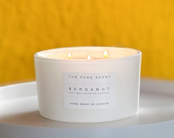 Bergamot Aromatherapy Soy Candle: 3-Wick, Handmade in London
