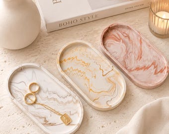 Handmade Jesmonite Oval Tray | Minimalist Trinket Dish | Candle Holder | Gift for Her | Home Decor