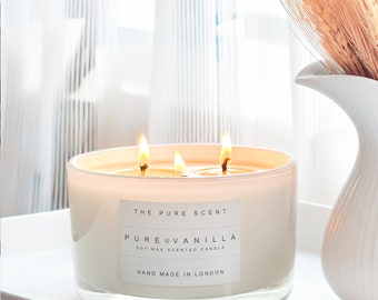 Vanilla 3 Wick Soy Candle, Large Handmade Candle Gift, Home Fragrance