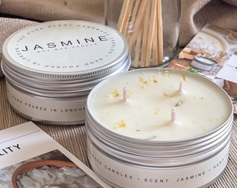 Jasmine 3 Wick Soy Scented Candle in a Tin, handmade in London, handmade gifts, natural candle, hand poured candle, gifts for her, candles