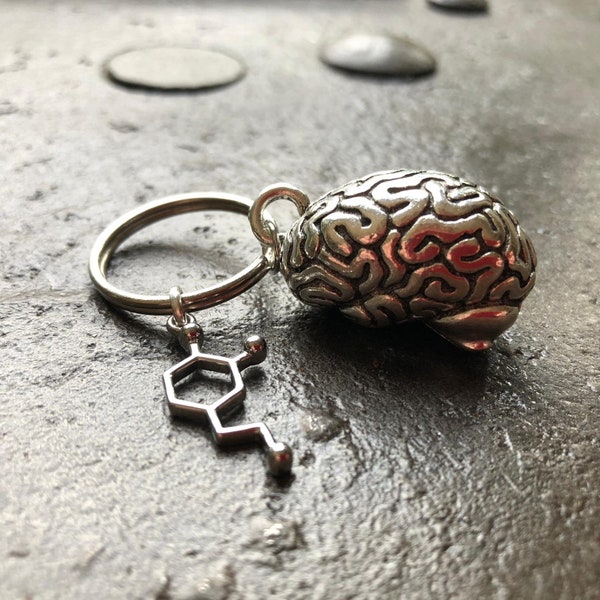 3D Brain and Dopamine Neurotransmitter Key ring // Neuroscience // Biology // Anatomy // Psychology